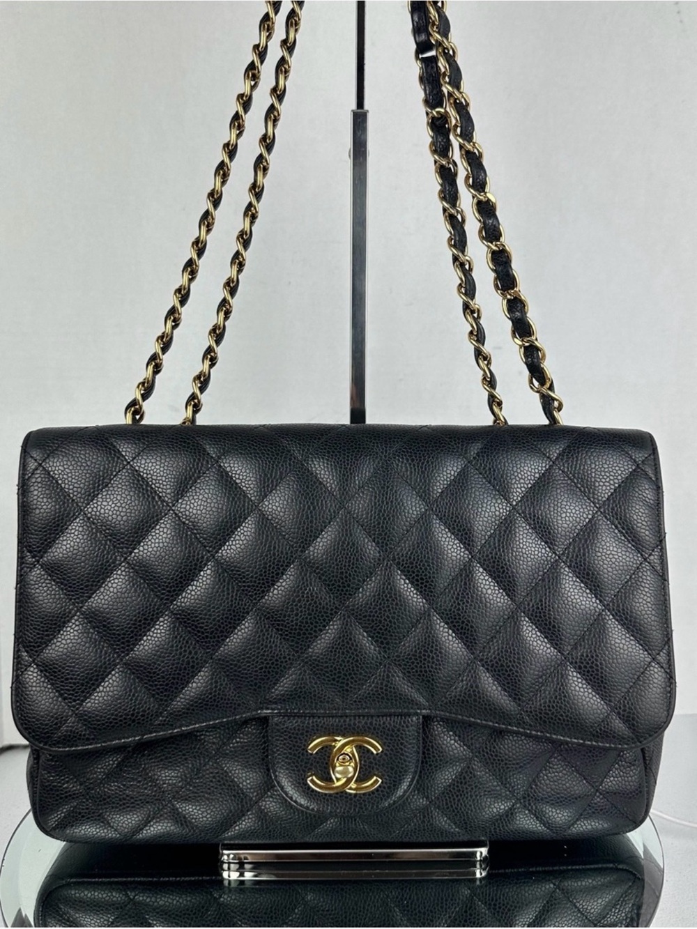 Chanel Jumbo Black Quilted Caviar Single Flap Shoulder Bag